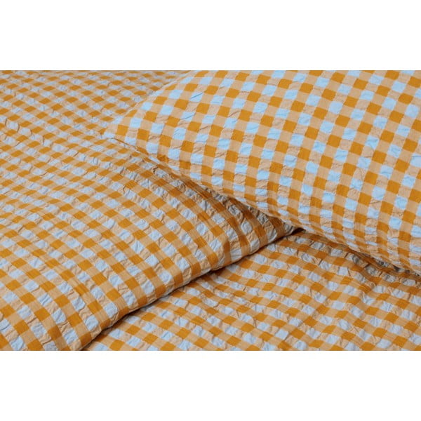 Lenjerie de pat galben ocru/albastru-deschis din țesătură crep pentru pat de o persoană 140x200 cm Bæk&Bølge – JUNA-image-1