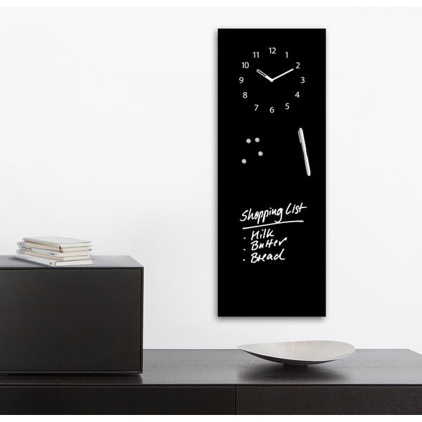 Tablă magnetică cu ceas Eurographic Black Clock, 30 x 80 cm