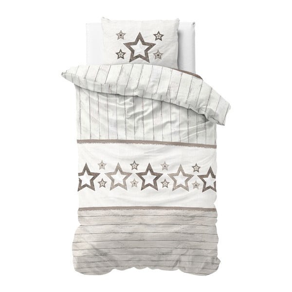 Lenjerie de pat din micropercal Sleeptime Stars, 140 x 220 cm, alb-maro