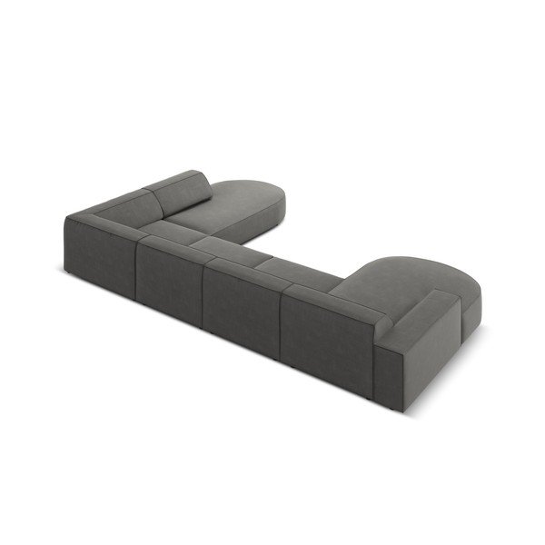 Colțar gri cu tapițerie din catifea (cu șezlong  pe partea dreaptă) Jodie - Micadoni Home-image-3