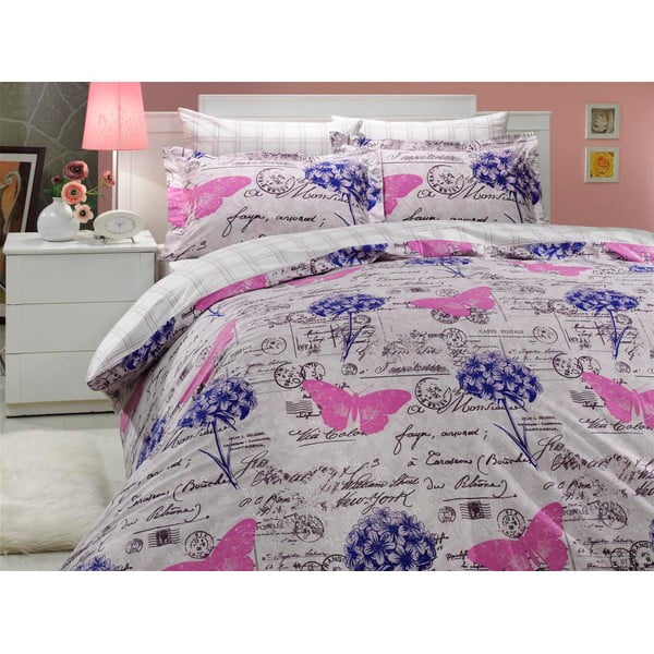 Lenjerie de pat cu cearșaf Ancelica Lilac, 200 x 220 cm