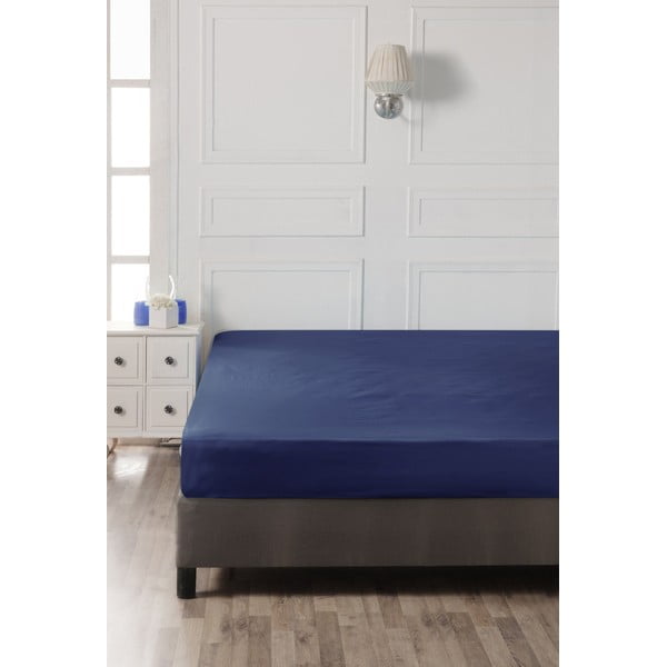 Cearceaf albastru închis din bumbac cu elastic 140x200 cm – Mijolnir-image-2