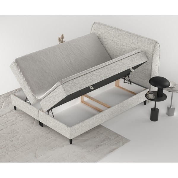 Pat boxspring gri deschis cu spațiu de depozitare 140x200 cm Melba – Maison de Rêve-image-3