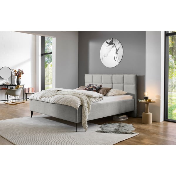 Pat matrimonial gri deschis tapițat fără somieră 180x200 cm Paulo – Meise Möbel-image-1
