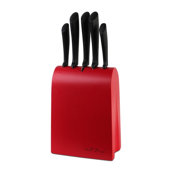 Suport și cuțite cu mâner din cauciuc Vialli Design, roșu