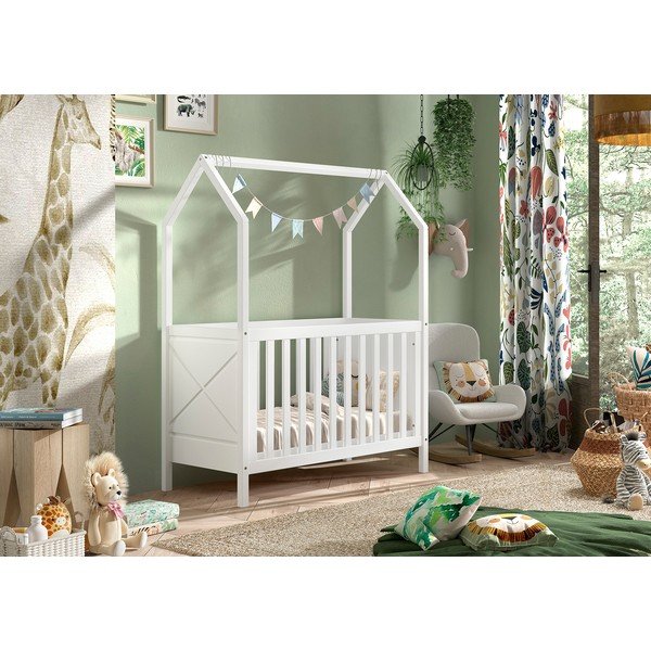 Pătuț alb din lemn de pin cu înălțime reglabilă 60x120 cm Scott – Vipack-image-1