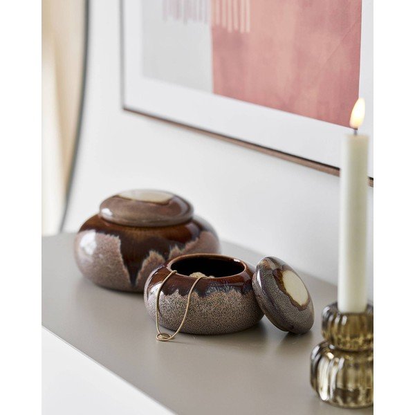 Cutii de depozitare maro 2 buc. din ceramică decorative ø 15x8,5 cm – House Nordic-image-1