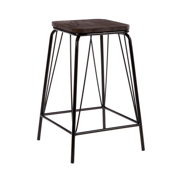 Scaun tip taburet negru/maro din lemn de ulm District – Premier Housewares