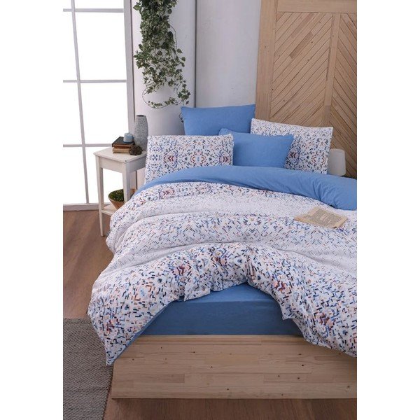 Lenjerie de pat albă/albastră pentru pat dublu/extinsă cu cearceaf inclus/cu 4 piese 200x220 cm Geometric – Mila Home-image-1