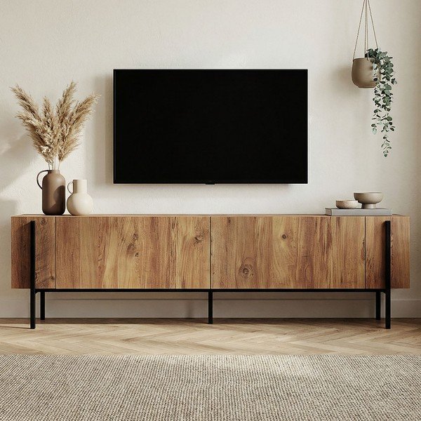 Comodă TV în culoare naturală cu aspect de lemn de pin 180x45x30 cm Nexus – Kalune Design-image-3