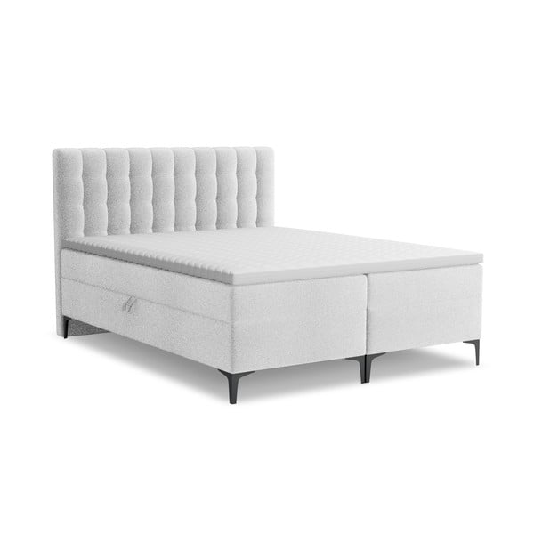 Pat boxspring argintiu cu spațiu de depozitare 140x200 cm Puhala – Makamii