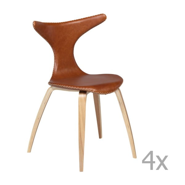 Set 4 scaune din lemn cu bază din lemn DAN-FORM Dolphin, maro
