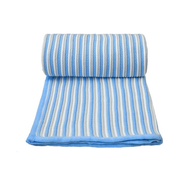 Pătură tricotată din amestec de bumbac pentru copii T-TOMI Spring, 80 x 100 cm, alb - albastru