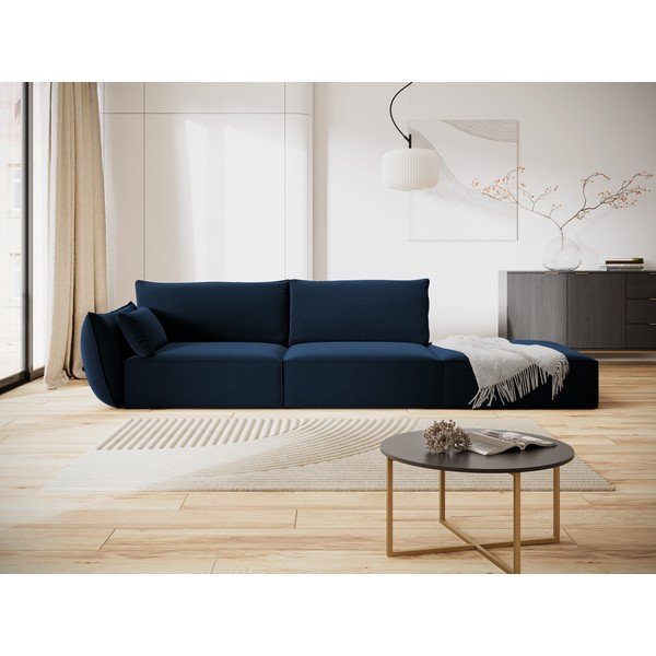 Canapea albastru-închis cu tapițerie din catifea, cu colț pe partea stângă 264 cm Vanda – Mazzini Sofas-image-1