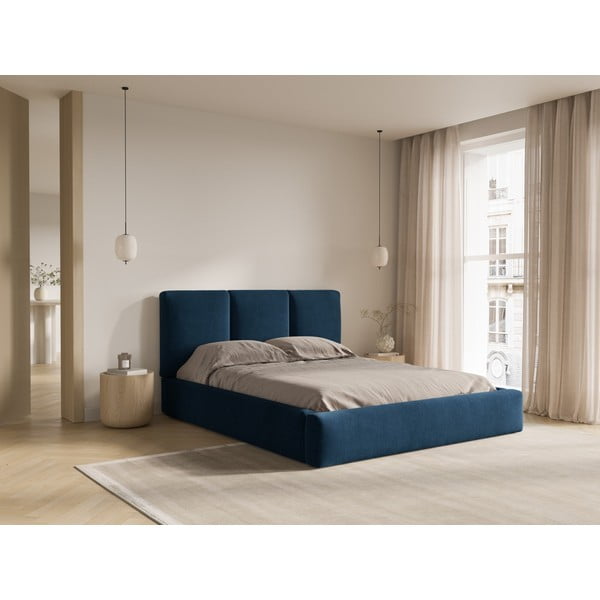 Pat matrimonial albastru închis tapițat cu spațiu de depozitare și somieră 140x200 cm Brody – Mazzini Beds-image-1