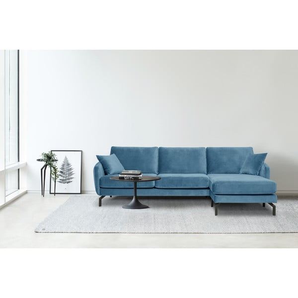 Colțar albastru   din catifea (cu șezlong pe partea dreaptă) Magic - Scandic-image-1