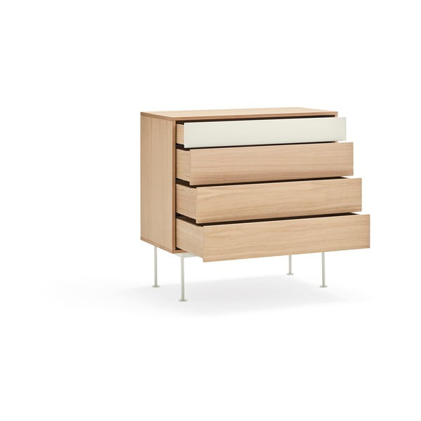 Comodă cu aspect de lemn de stejar Teulat Yoko, alb-crem-image-2