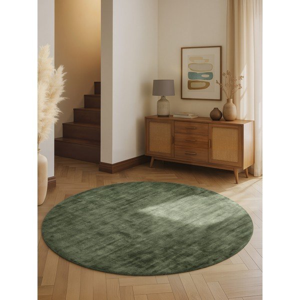 Covor verde țesut manual rotund din viscoză ø 150 cm Noemi – Vikosa-image-1