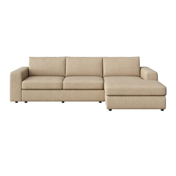 Colțar maro deschis cu tapițerie din catifea (cu colț pe partea dreaptă, cu șezlong) Baga – Rodier