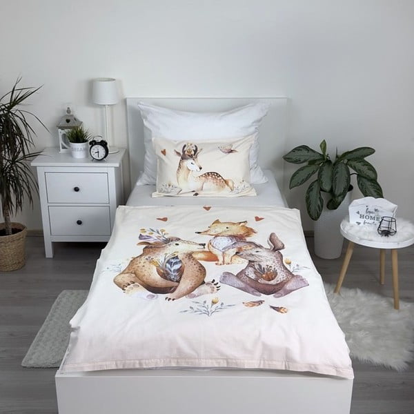 Lenjerie de pat pentru copii bej din bumbac pentru pătuț 100x135 cm Animals "Woodland" – Jerry Fabrics-image-1