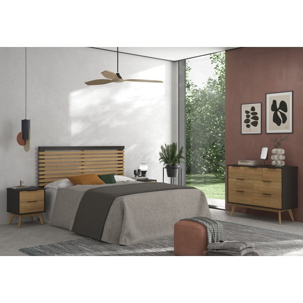 Tăblie de pat negru/natural din lemn masiv de pin 163x100 cm Lavis – Marckeric-image-1