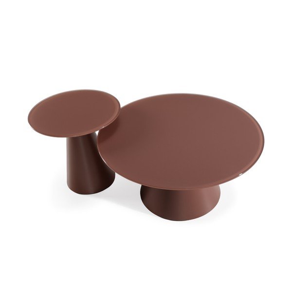 Măsuțe de cafea maro 2 buc. rotunde cu blat din sticlă ø 80 cm Vida – MOME-image-4