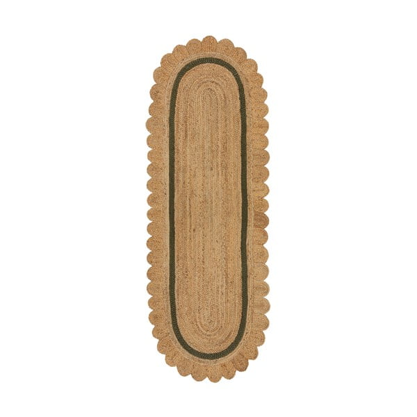 Covor tip traversă verde închis/în culoare naturală țesut manual din iută 80x230 cm Grace Green – Flair Rugs