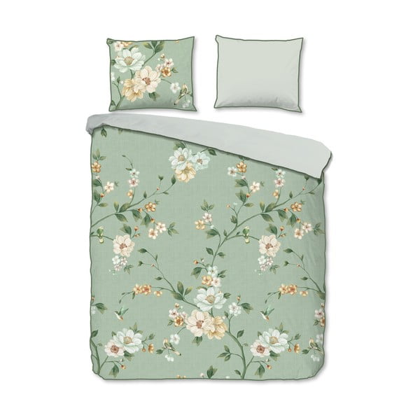 Lenjerie de pat verde din bumbac satinat pentru pat dublu, extinsă 200x220 cm Sizena – Descanso