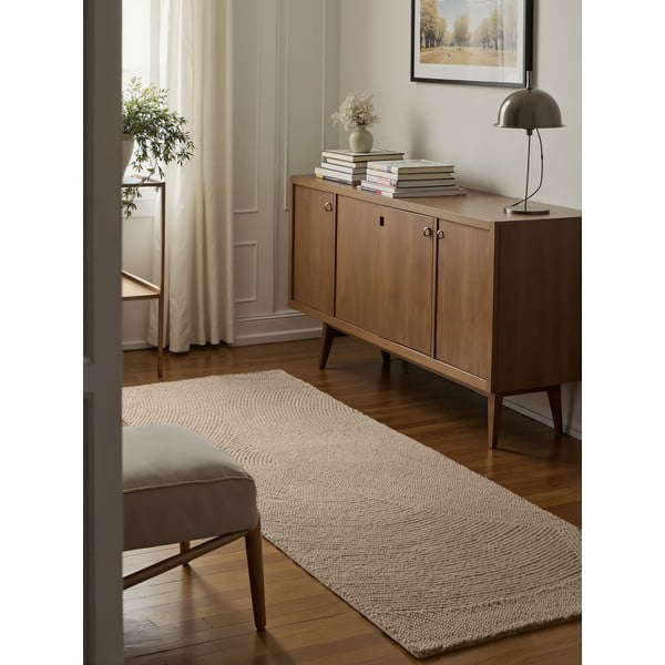 Covor tip traversă bej țesut manual din lână 80x200 cm Eleni Light Beige – Hanse Home-image-1