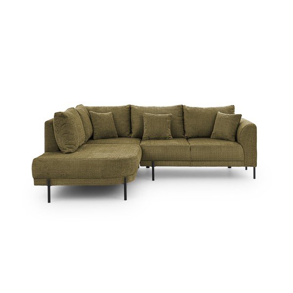 Colțar verde cu tapițerie din chenille (cu colț pe partea stângă/în formă de ”L”) Mauris  – Ropez