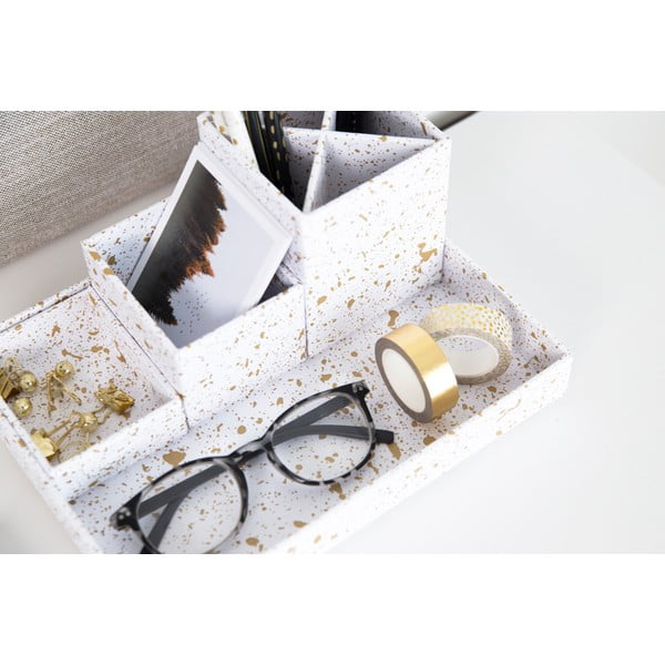 Organizator de birou cu 4 piese Bigso Box of Sweden Lena, alb-auriu-image-3