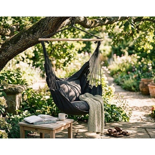 Fotoliu suspendat de grădină  negru capitonat Tobago – Garden Pleasure-image-1