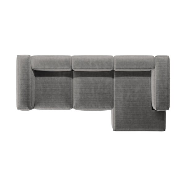 Colțar gri deschis cu tapițerie din catifea reiată  (cu colț pe partea dreaptă/cu șezlong) Bergamo – Cosmopolitan Design-image-3