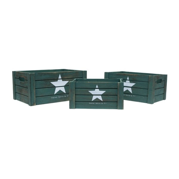 Set 3 cutii din lemn Paulownia Novita Stella, verde