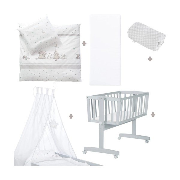 Pătuț leagăn  gri cu roți și baldachin  40x90 cm Strenenzauber – Roba-image-2