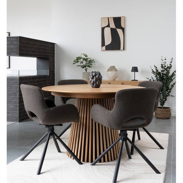 Masă de dining rotundă extensibilă cu blat cu aspect de lemn de stejar ø 120 cm Osaka – House Nordic-image-1