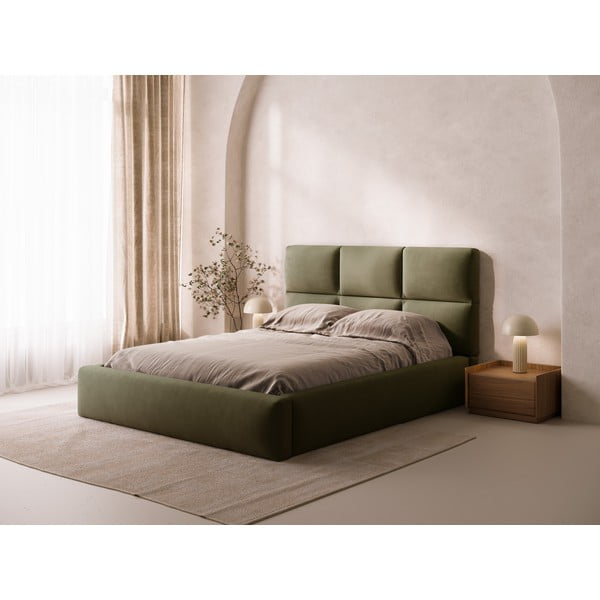 Pat matrimonial verde tapițat cu spațiu de depozitare cu somieră 140x200 cm Libera – Windsor & Co Sofas-image-1
