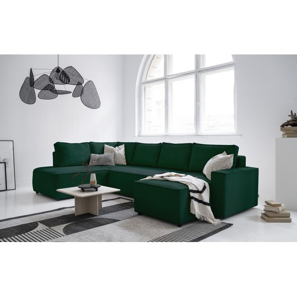 Colțar verde închis extensibil cu tapițerie din catifea reiată  (cu colț pe partea stângă /în formă de "U") Brave Dave – Miuform-image-3