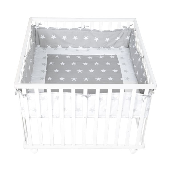 Apărătoare pentru pătuț alb/gri din amestec de bumbac 96 cm Little Stars – Roba-image-1