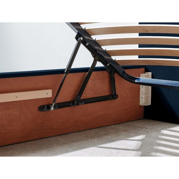 Pat matrimonial 160x200 cm albastru închis tapițat cu spațiu de depozitare cu somieră Palmyre – Bobochic Paris-image-4