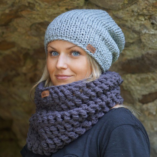 Căciulă tricotată manual DOKE Grey Beanie-image-2