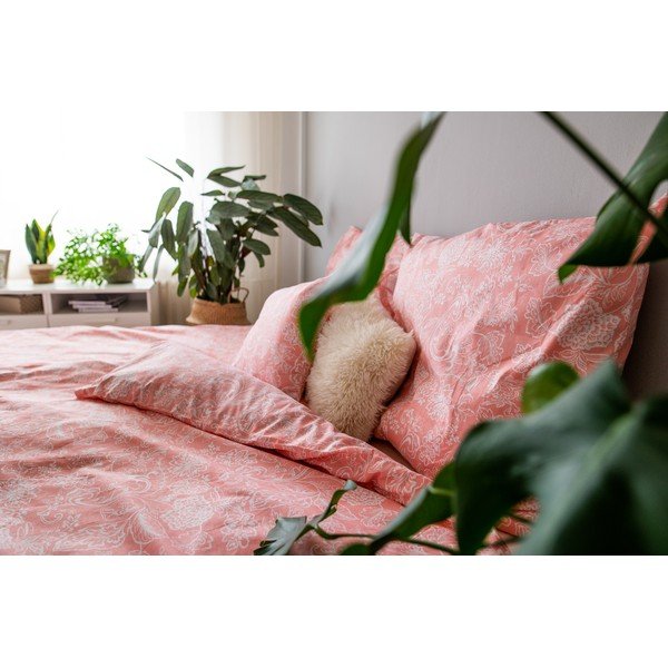 Lenjerie de pat roz din bumbac pentru pat de o persoană 140x200 cm LP Dita Pink Blossom – Cotton House-image-1