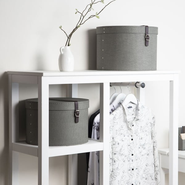 Cutii de depozitare gri 2 buc. din carton cu capac ø 37,5x25,5 cm Rut Canvas Paper Laminate – Bigso-image-1