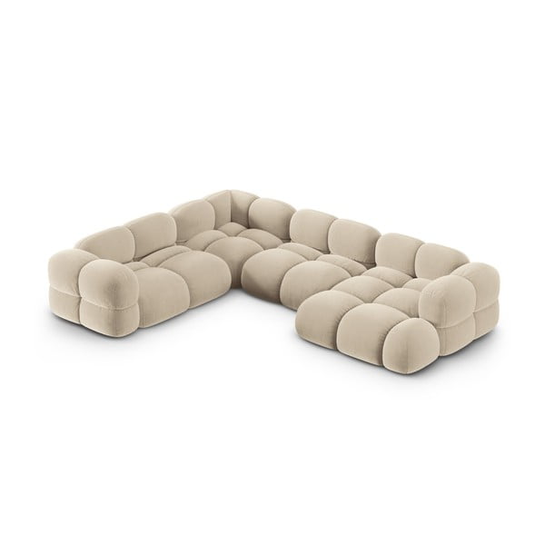 Colțar bej cu tapițerie din catifea (cu colț pe partea stângă/în formă de "U") Loretto – Cosmopolitan Design