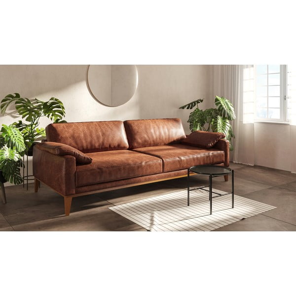 Canapea din piele MESONICA Musso, maro coniac, 211 cm-image-1