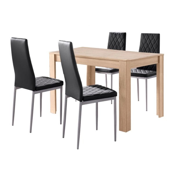 Set masă cu aspect de stejar  și 4 scaune negre Støraa Lori and Barak, 120 x 80 cm