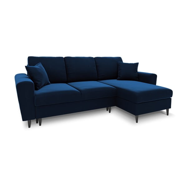 Colțar albastru extensibil, cu spațiu de depozitare cu tapițerie din catifea Kyoto – Cosmopolitan Design
