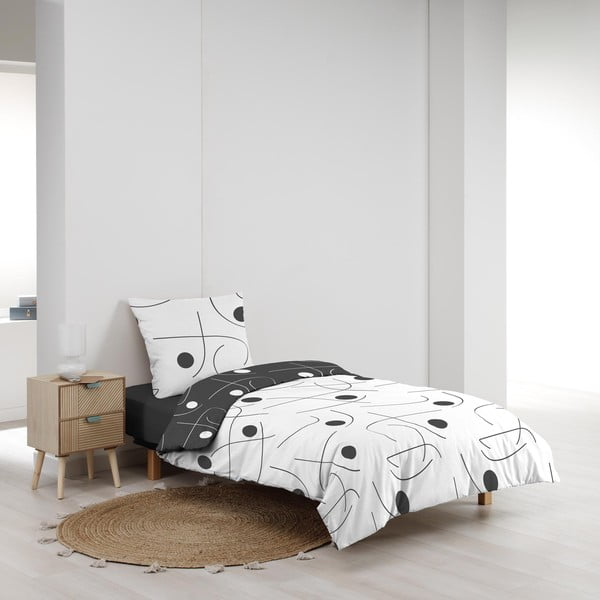 Lenjerie de pat albă-gri închis din microfibră pentru pat de o persoană 140x200 cm Sonate – douceur d'intérieur-image-3