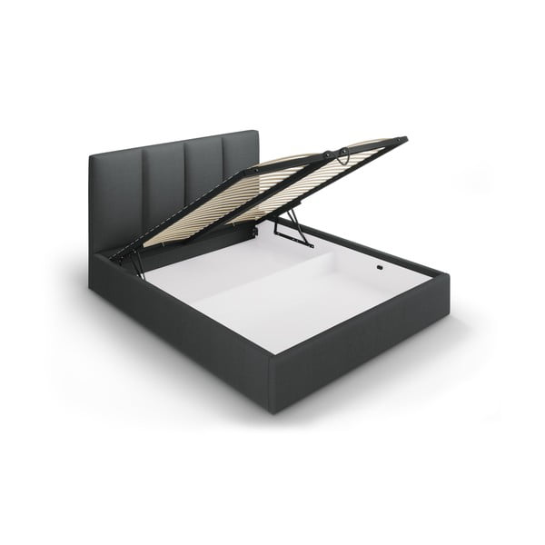 Pat matrimonial 160x200 cm gri închis tapițat cu spațiu de depozitare cu somieră Juniper – Mazzini Beds-image-3