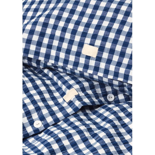 Lenjerie de pat albă/albastru-închis din țesătură crep pentru pat de o persoană 140x200 cm Bæk&Bølge – JUNA-image-3